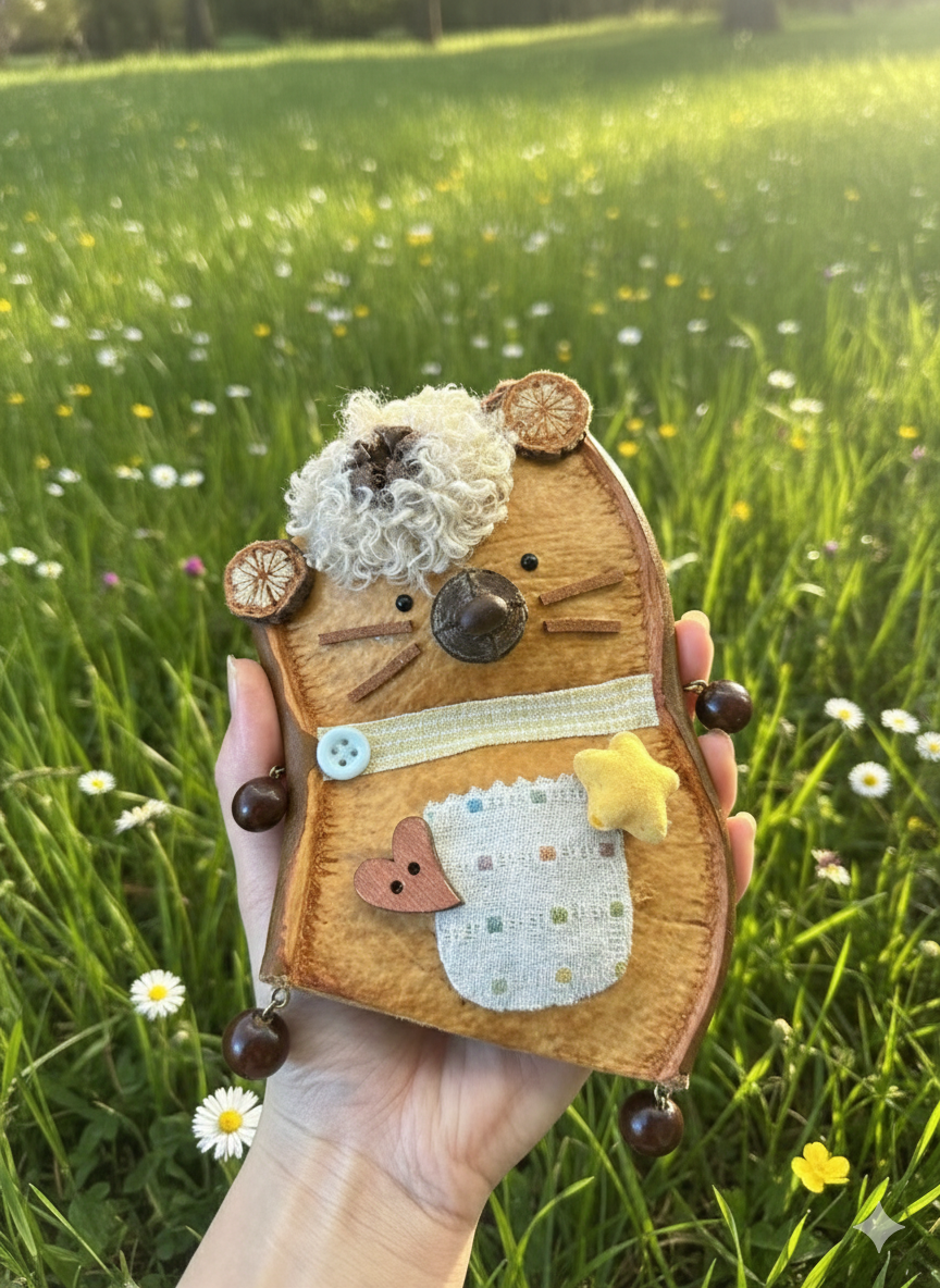 Handmade Entada Bean Pod Cat Ornament