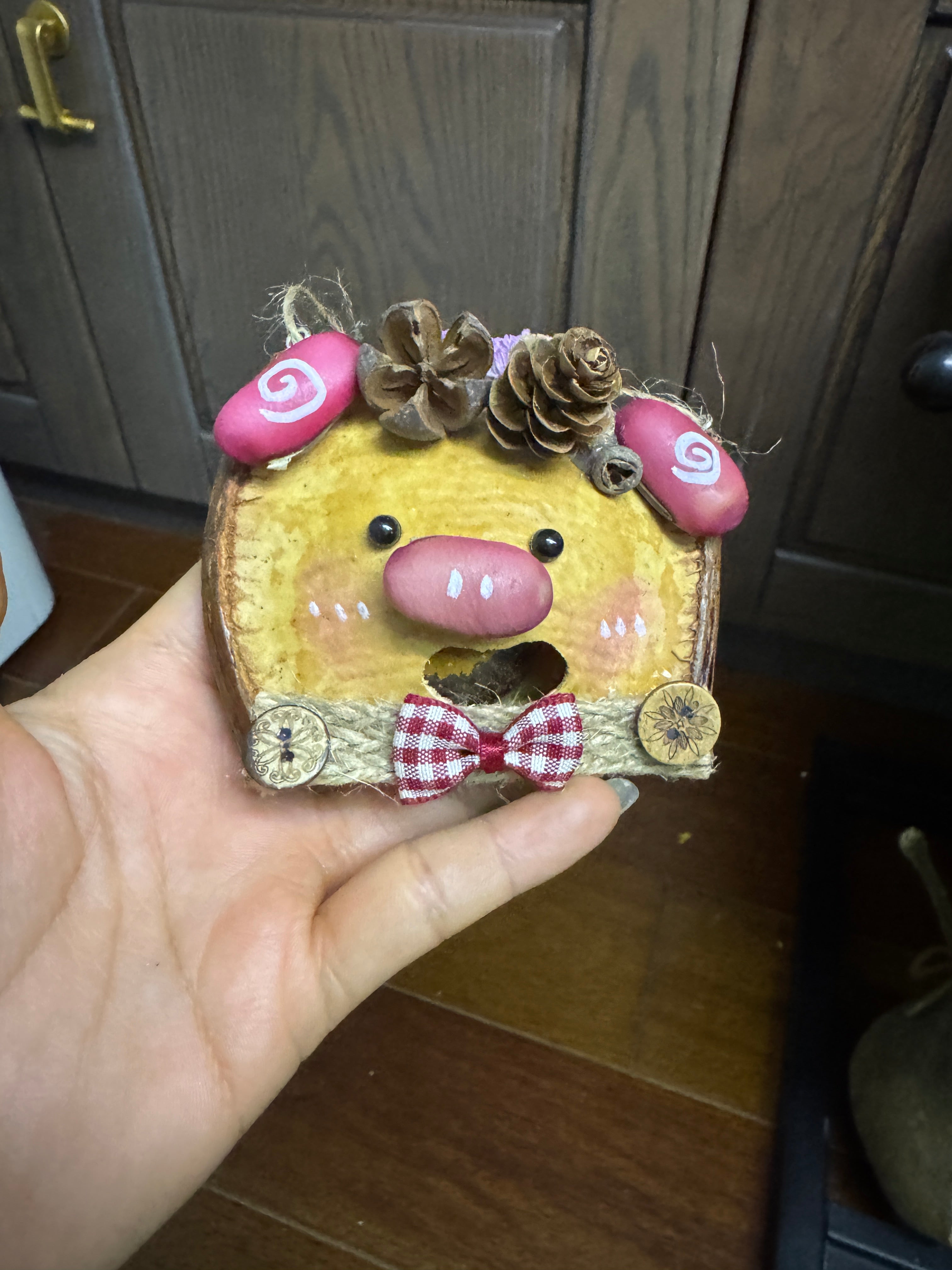 Handmade Entada Bean Pod Ornament, Pig-Inspired Design