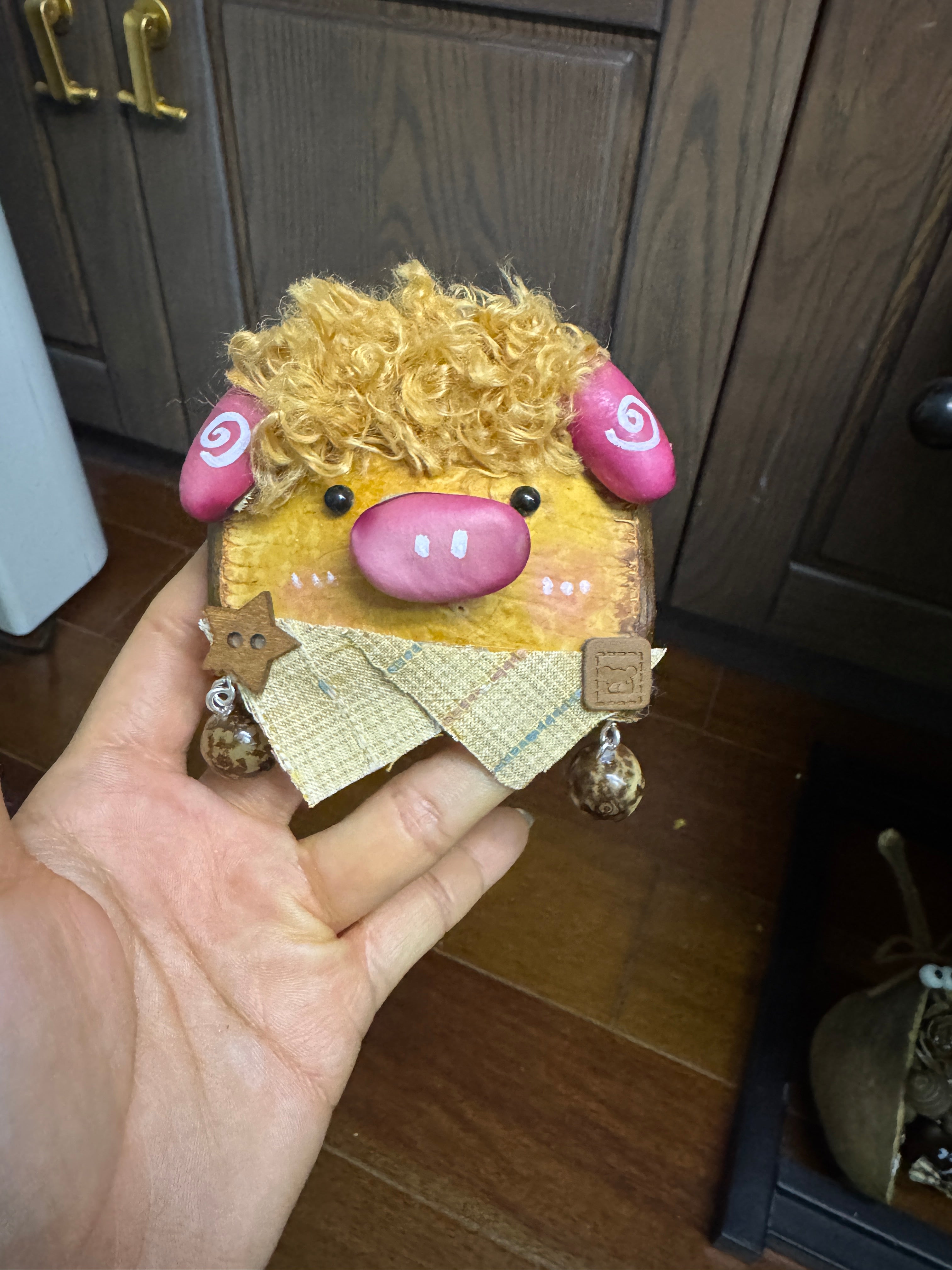 Handmade Entada Bean Pod Ornament, Pig-Inspired Design