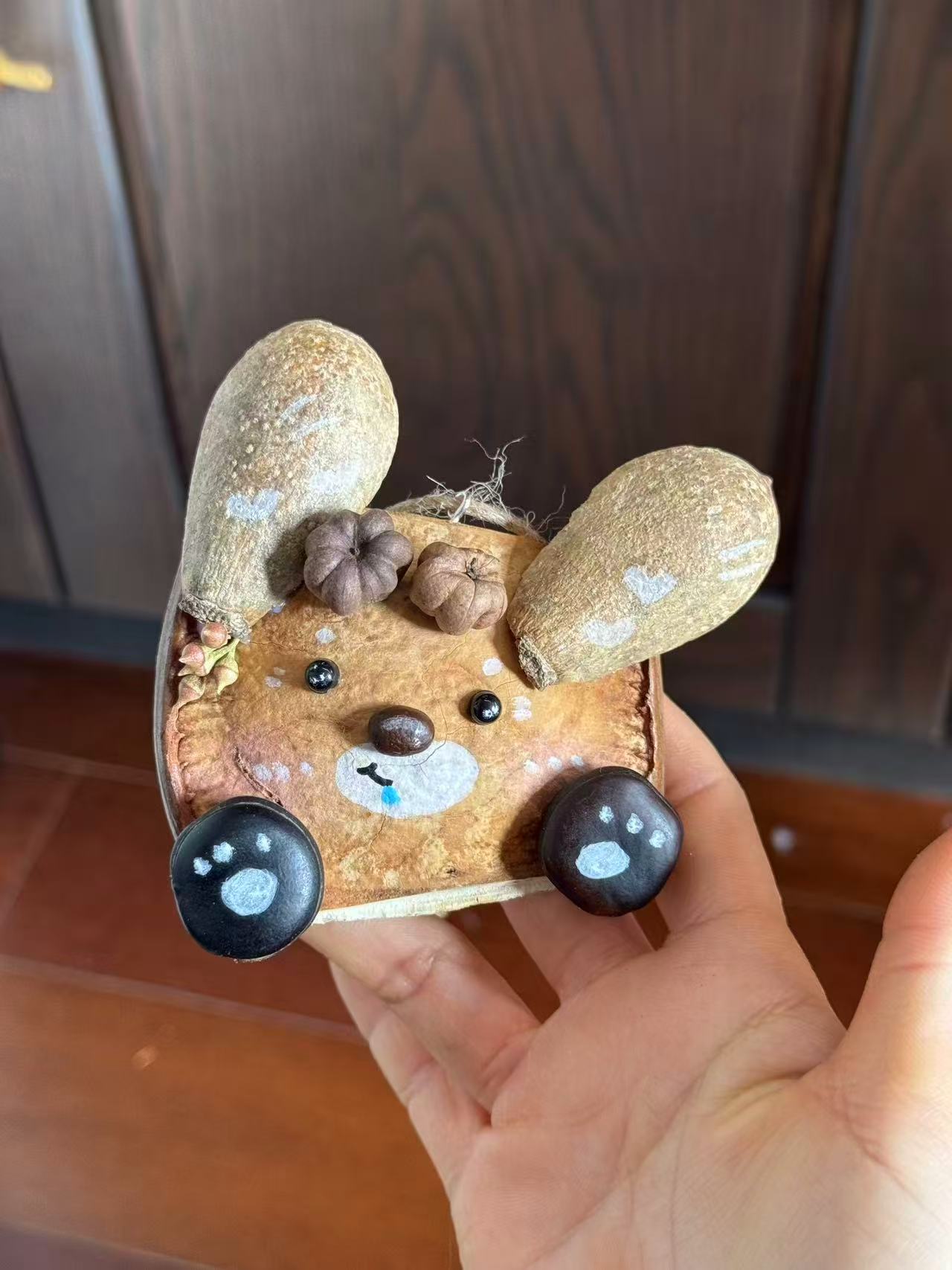 Handmade Entada Bean Pod Ornament, Rabbit-Inspired Design