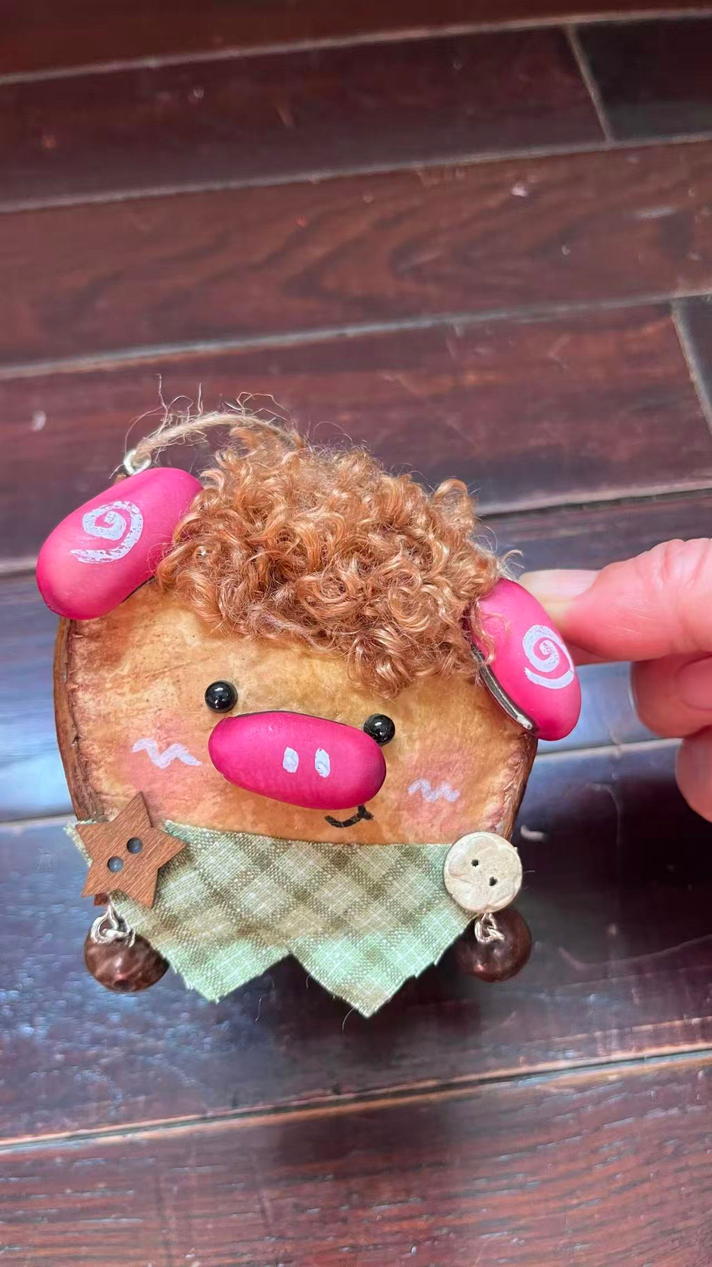 Handmade Entada Bean Pod Ornament, Pig-Inspired Design
