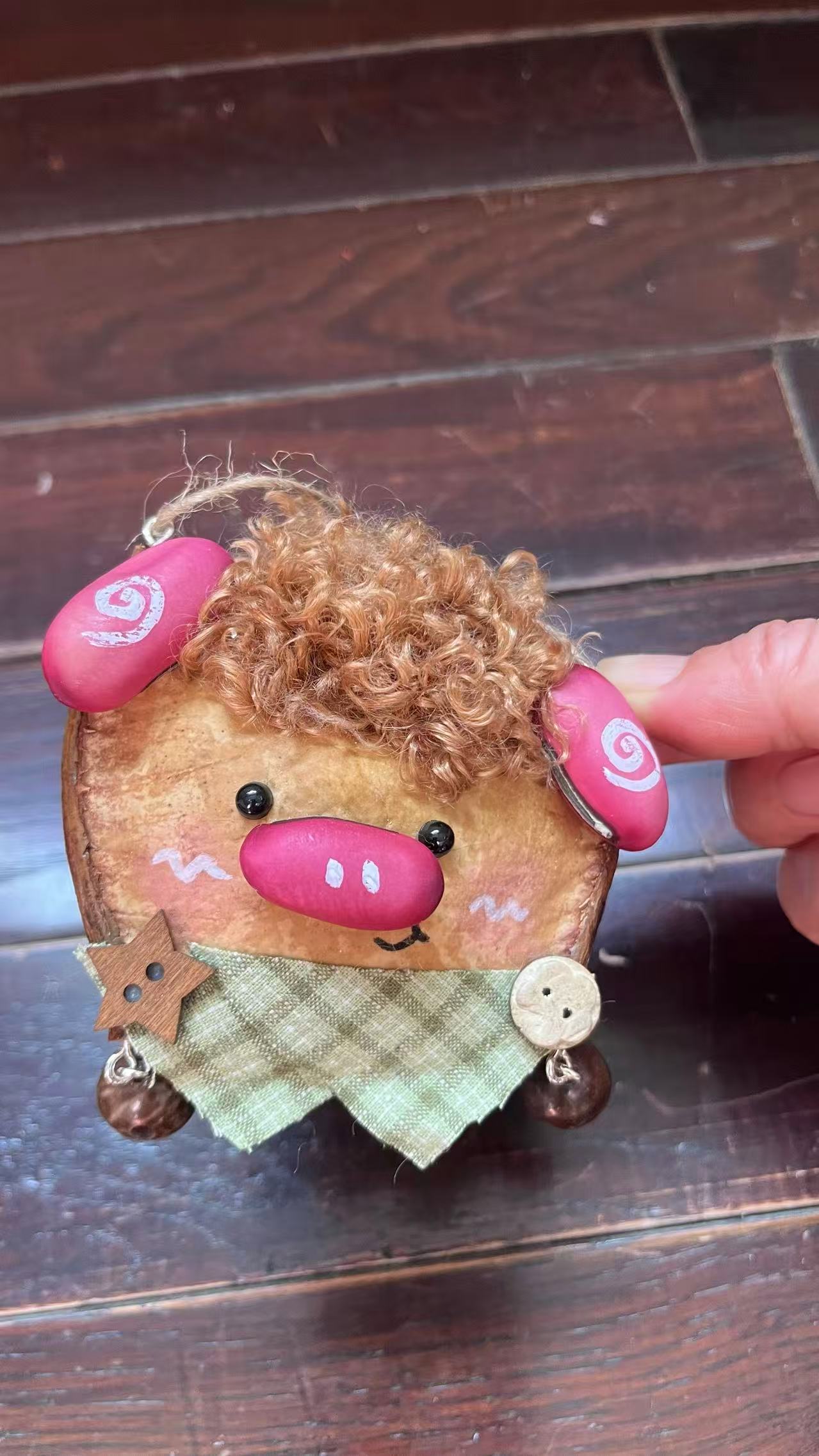 Handmade Entada Bean Pod Ornament, Pig-Inspired Design