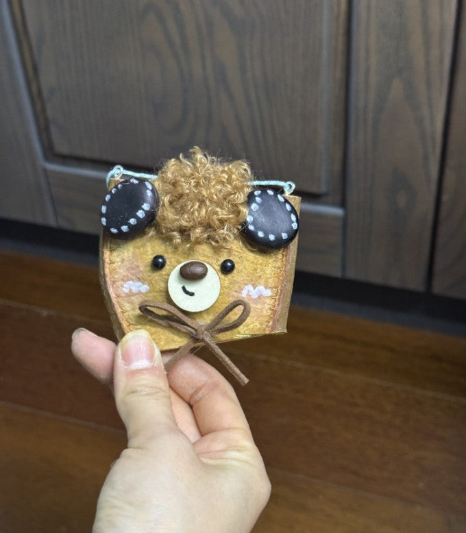 Handmade Entada Single Bean Pod Ornament, Bear-Inspired Design